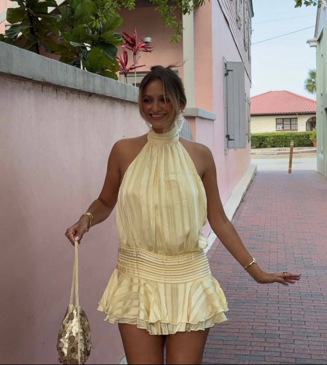 willow chiffon mini dress PEPPER MAYO