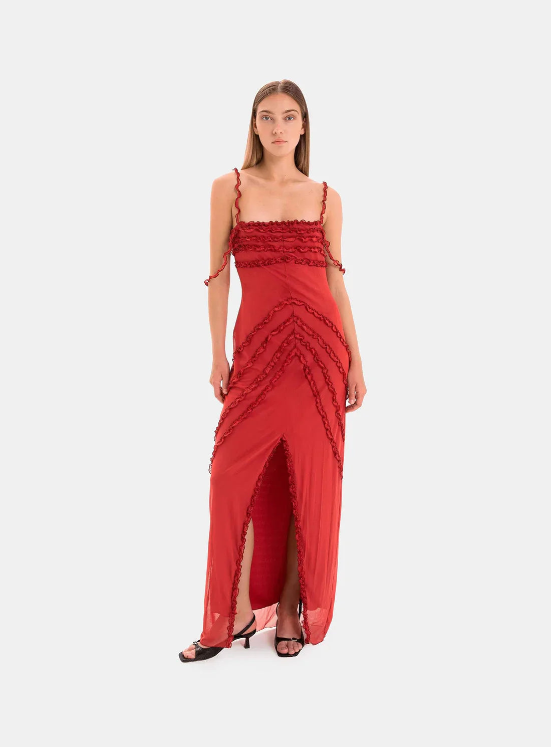 LAAGAM- ARABELLA RUFFLED DRESS RED