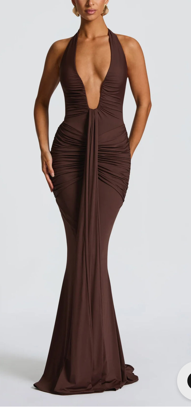 BABY BOO- ROSETTA MAXI DRESS - PLUM BROWN