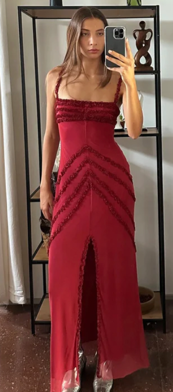 LAAGAM- ARABELLA RUFFLED DRESS RED