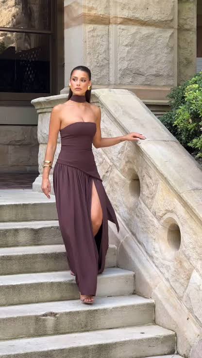 BABY BOO- MALIYAH MAXI DRESS - PLUM BROWN