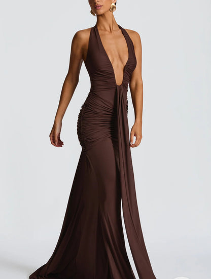 BABY BOO- ROSETTA MAXI DRESS - PLUM BROWN