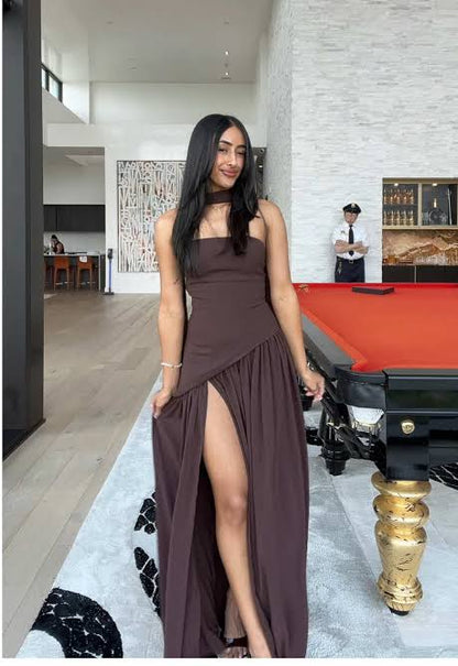 BABY BOO- MALIYAH MAXI DRESS - PLUM BROWN