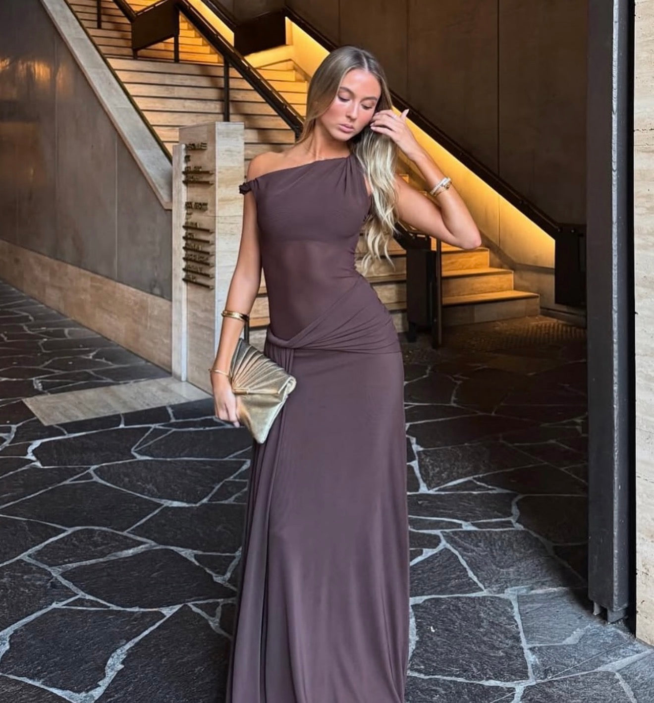 MISHA COLLECTION - SISAL MAXI DRESS BROWN