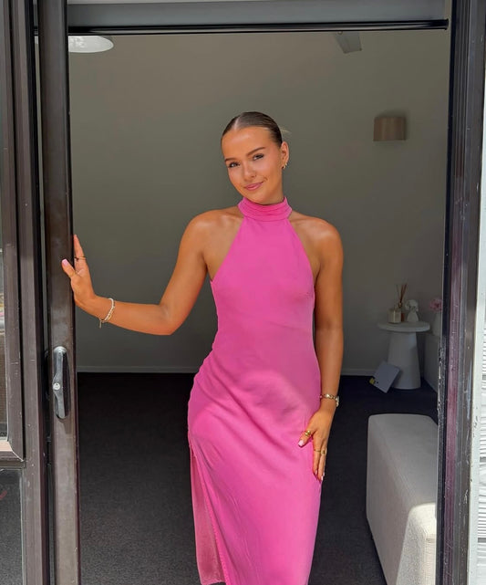 MESHKI- CLAIRE SATIN DRAPE DRESSS