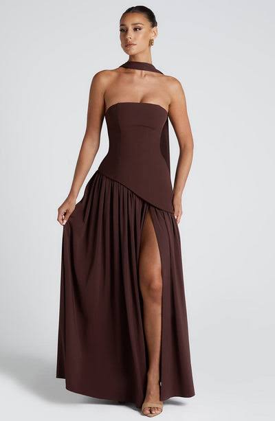 BABY BOO- MALIYAH MAXI DRESS - PLUM BROWN